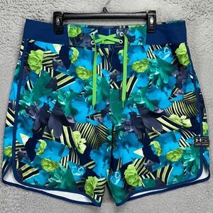 Under Armour Heat Gear Swim Trunks Mens 36 Blue Floral Drawstring‎ Board Shorts